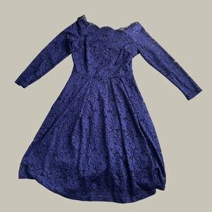 Missmay Lace Dress Womens M Navy Blue A-Line Knee Length Party Wedding Elegant